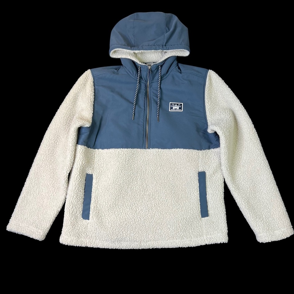 Hurley Sherpa Fleece Anorak Half Zip Men's Medium Pullover Hoodie Blue Cream